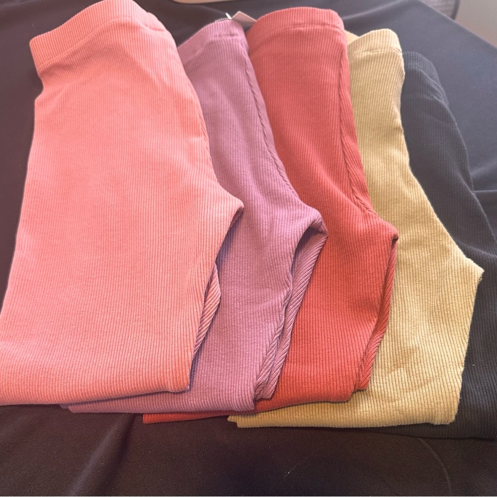 Next Kids Ribbed Leggings - Pink, Purple, Red, Yellow, Black Set